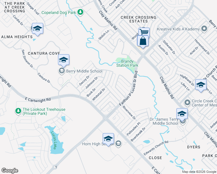 map of restaurants, bars, coffee shops, grocery stores, and more near 3001 Riverview Drive in Mesquite
