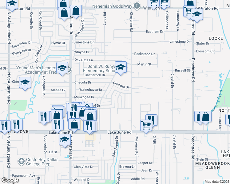 map of restaurants, bars, coffee shops, grocery stores, and more near 1548 Fox Run Drive in Dallas