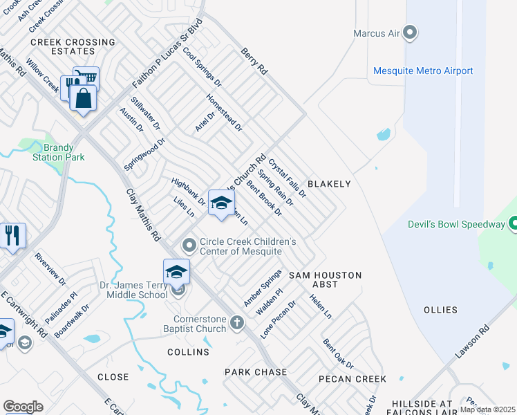 map of restaurants, bars, coffee shops, grocery stores, and more near 2608 Hidden Springs Drive in Mesquite