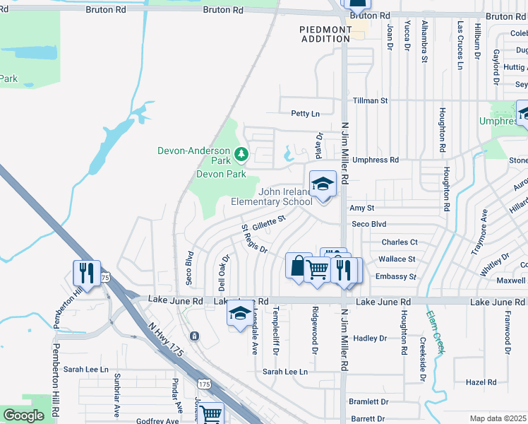 map of restaurants, bars, coffee shops, grocery stores, and more near 6738 Seco Boulevard in Dallas