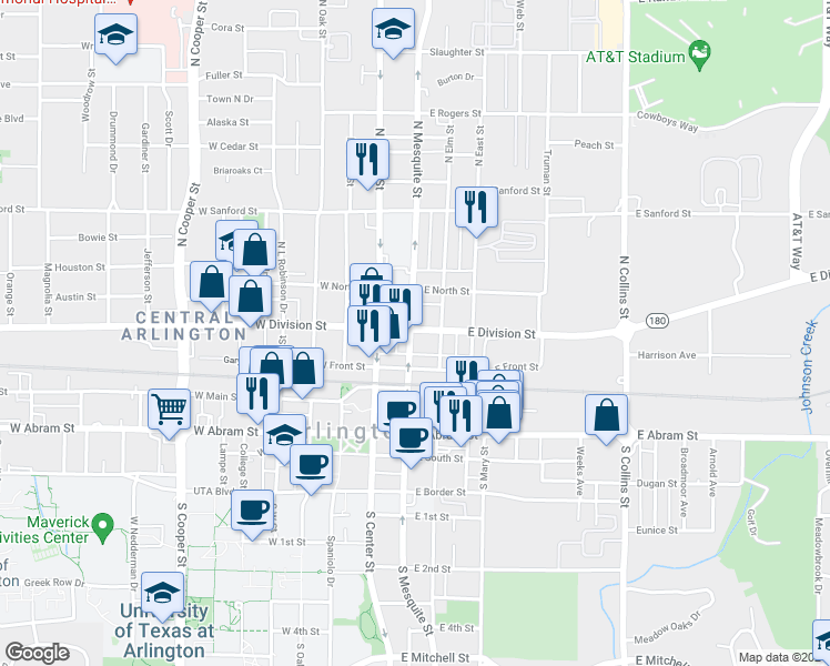 map of restaurants, bars, coffee shops, grocery stores, and more near 200B East Division Street in Arlington