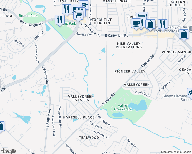 map of restaurants, bars, coffee shops, grocery stores, and more near 2101 Wilkinson Road in Mesquite
