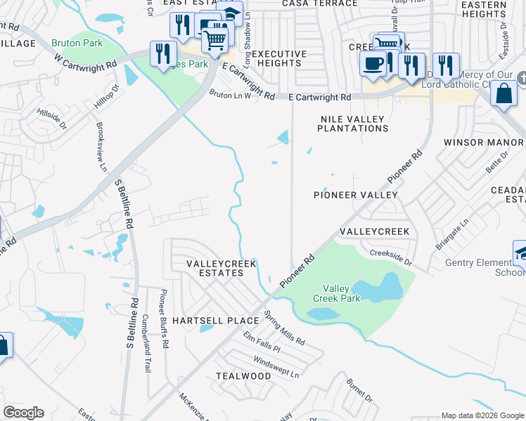 map of restaurants, bars, coffee shops, grocery stores, and more near 2101 Wilkinson Road in Mesquite
