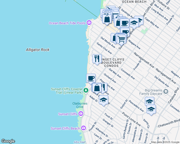 map of restaurants, bars, coffee shops, grocery stores, and more near 4898 Pescadero Avenue in San Diego