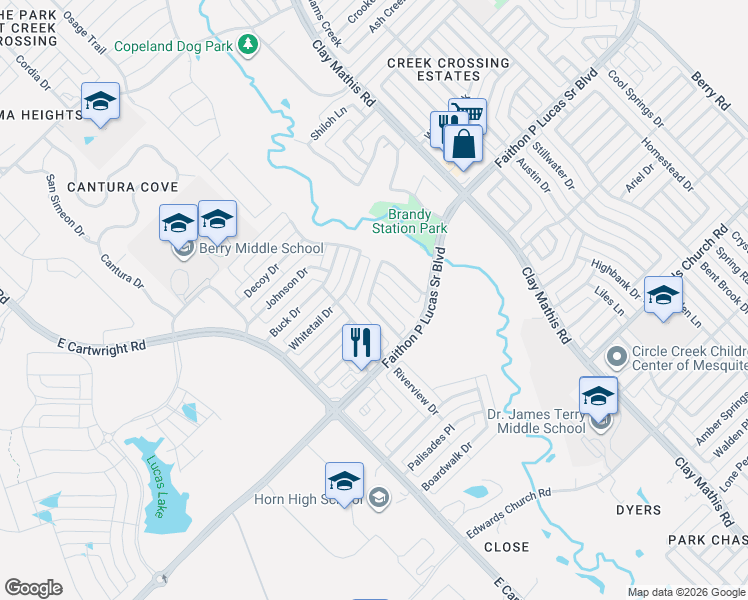 map of restaurants, bars, coffee shops, grocery stores, and more near 2333 Elkridge Drive in Mesquite