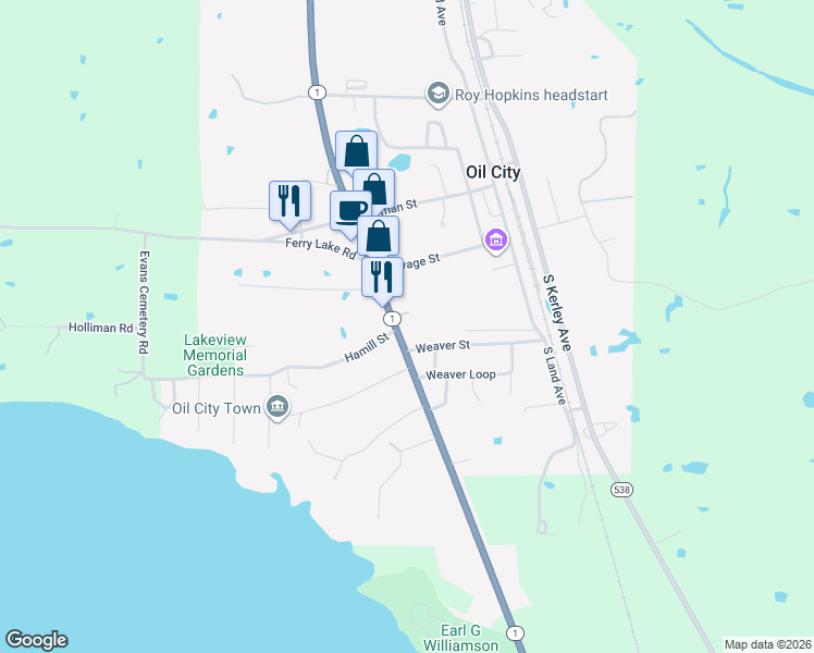 map of restaurants, bars, coffee shops, grocery stores, and more near 407 Louisiana 1 in Oil City
