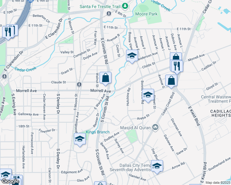 map of restaurants, bars, coffee shops, grocery stores, and more near 1710 Morrell Avenue in Dallas