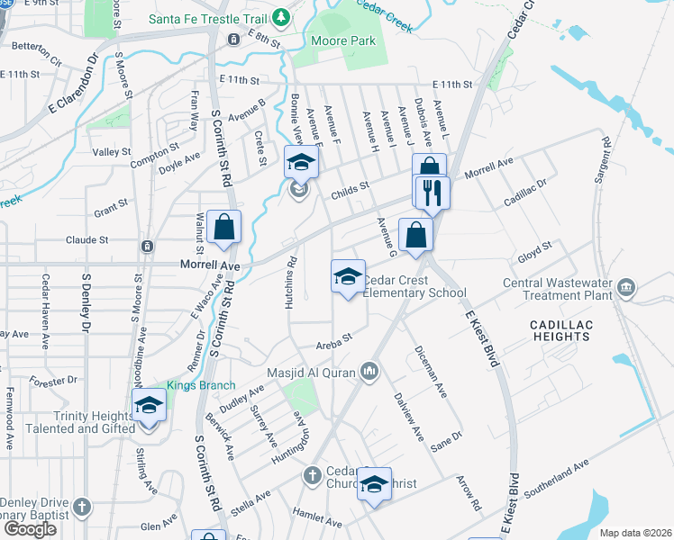 map of restaurants, bars, coffee shops, grocery stores, and more near 826 Bonnie View Road in Dallas