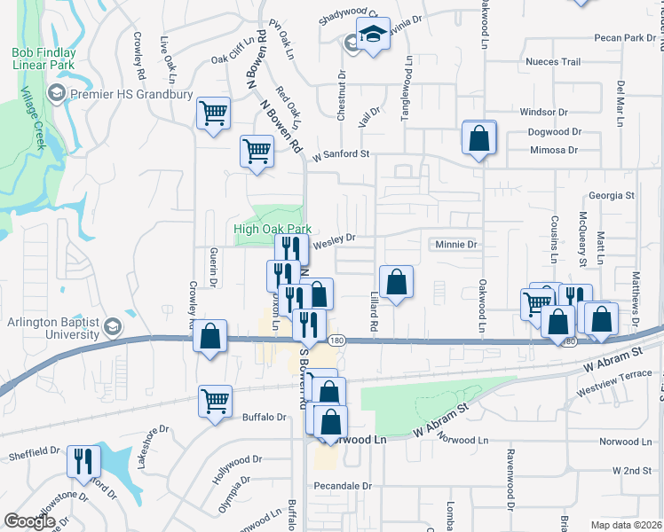 map of restaurants, bars, coffee shops, grocery stores, and more near 406 Bellevue Lane in Arlington