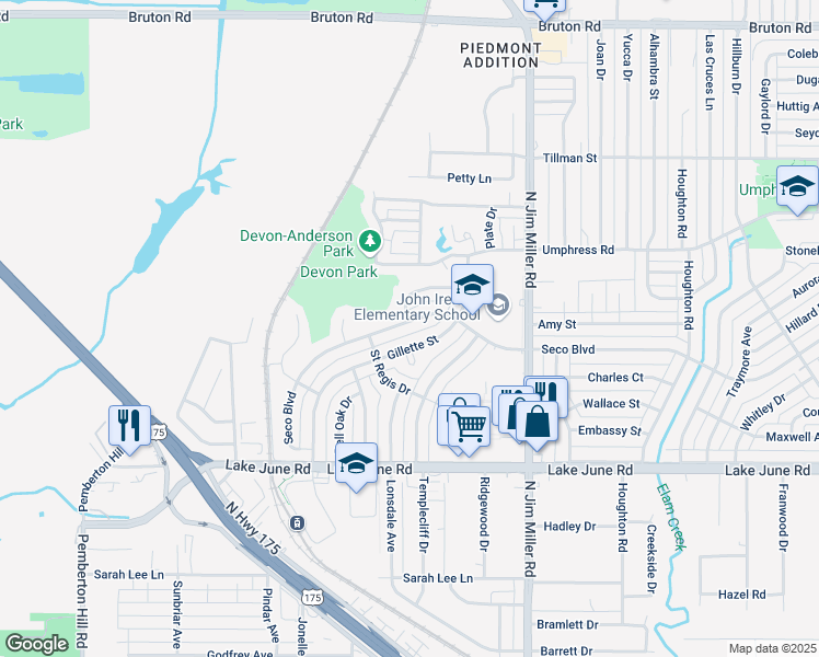 map of restaurants, bars, coffee shops, grocery stores, and more near 6738 Seco Boulevard in Dallas