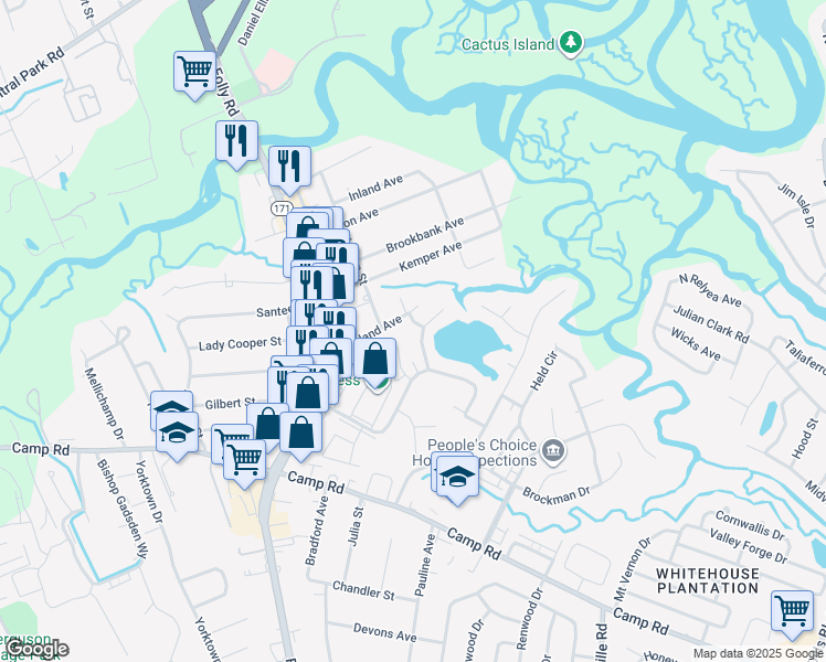 map of restaurants, bars, coffee shops, grocery stores, and more near 23 Forde Row in Charleston