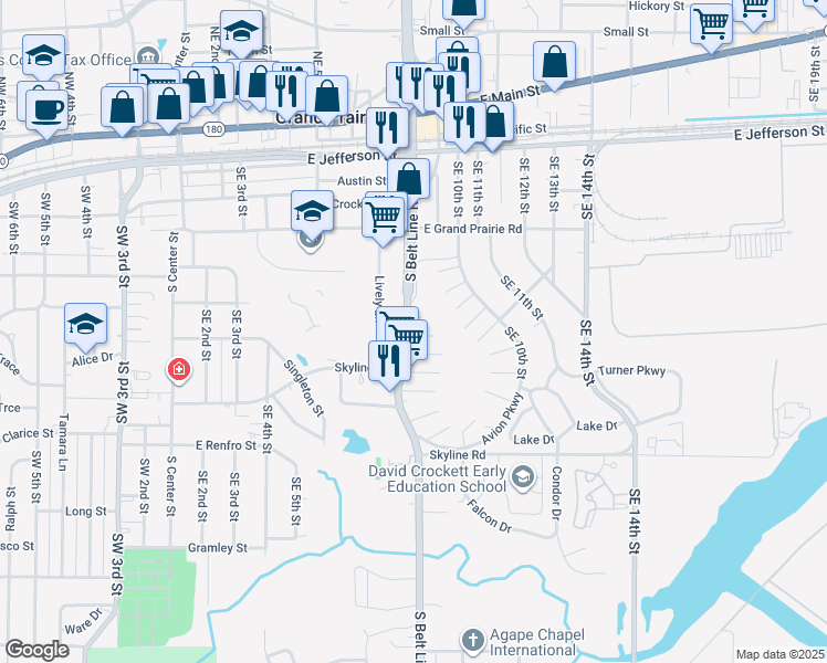 map of restaurants, bars, coffee shops, grocery stores, and more near 684 South Belt Line Road in Grand Prairie