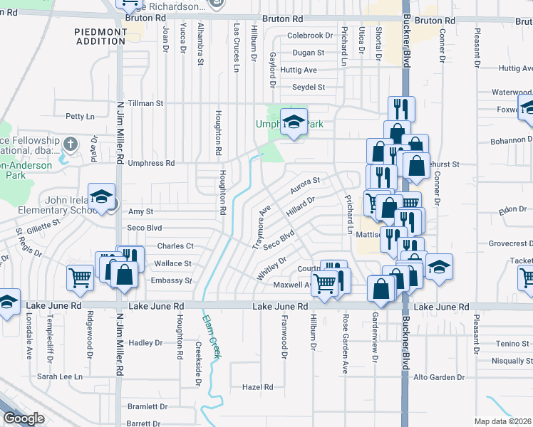 map of restaurants, bars, coffee shops, grocery stores, and more near 1526 Traymore Avenue in Dallas