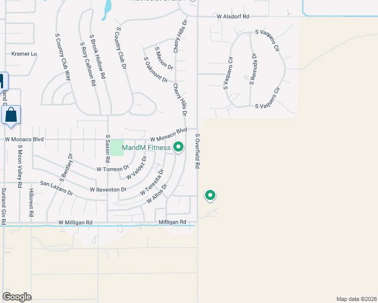 map of restaurants, bars, coffee shops, grocery stores, and more near 15505 South Cherry Hills Drive in Arizona City