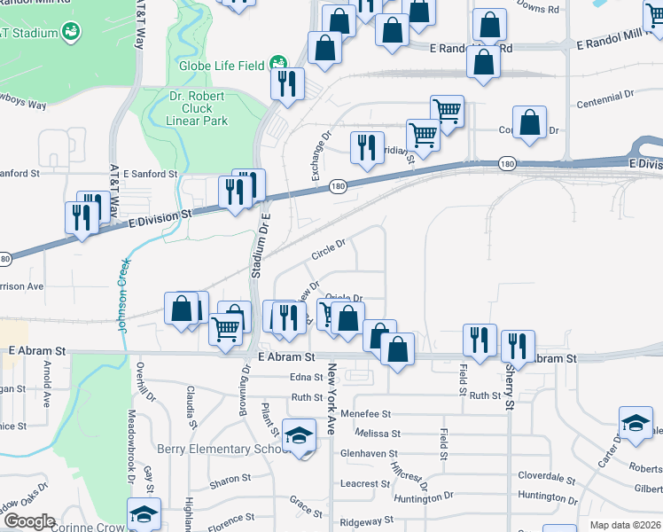 map of restaurants, bars, coffee shops, grocery stores, and more near 309 Parkview Drive in Arlington