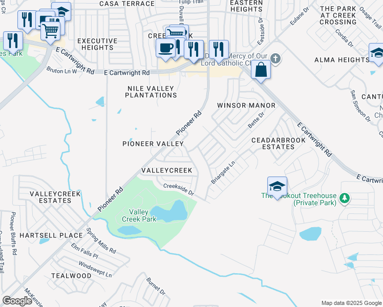 map of restaurants, bars, coffee shops, grocery stores, and more near 716 Bridgewater Lane in Mesquite