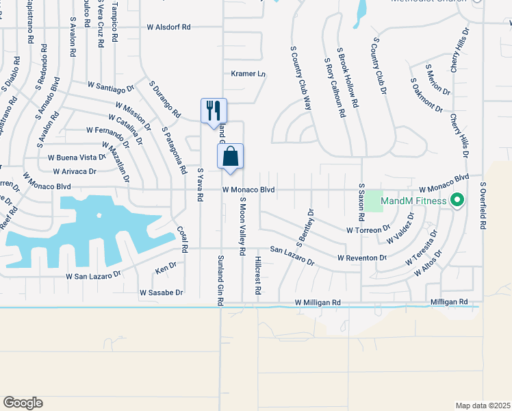 map of restaurants, bars, coffee shops, grocery stores, and more near 15510 South Quintin Road in Arizona City
