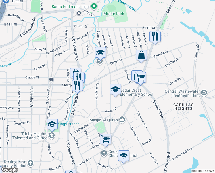 map of restaurants, bars, coffee shops, grocery stores, and more near 826 Bonnie View Road in Dallas
