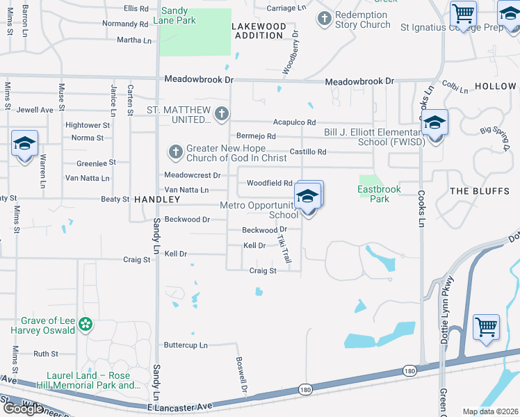 map of restaurants, bars, coffee shops, grocery stores, and more near 7533 Lisa Court in Fort Worth