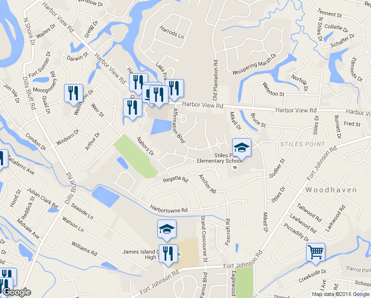 map of restaurants, bars, coffee shops, grocery stores, and more near 835 Affirmation Boulevard in Charleston
