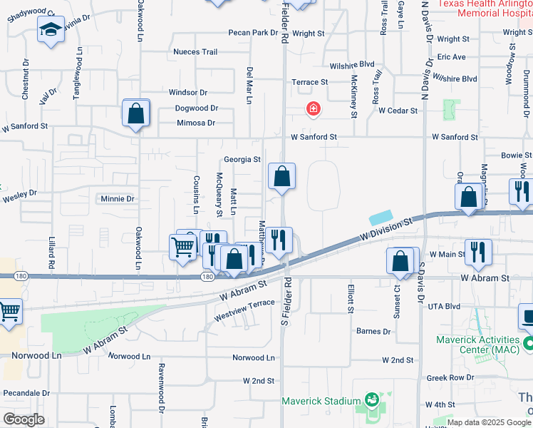 map of restaurants, bars, coffee shops, grocery stores, and more near 9 Matthews Drive in Arlington