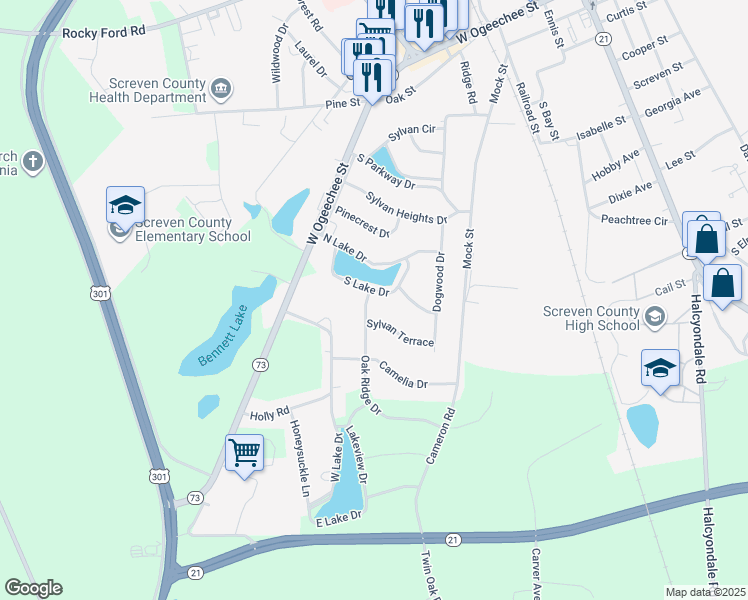 map of restaurants, bars, coffee shops, grocery stores, and more near 302 South Lake Drive in Sylvania