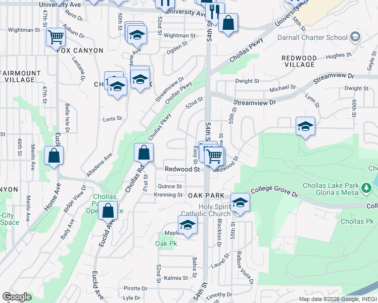 map of restaurants, bars, coffee shops, grocery stores, and more near 3212 Easy Street in San Diego