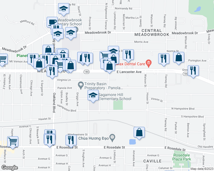 map of restaurants, bars, coffee shops, grocery stores, and more near 4625 Panola Avenue in Fort Worth