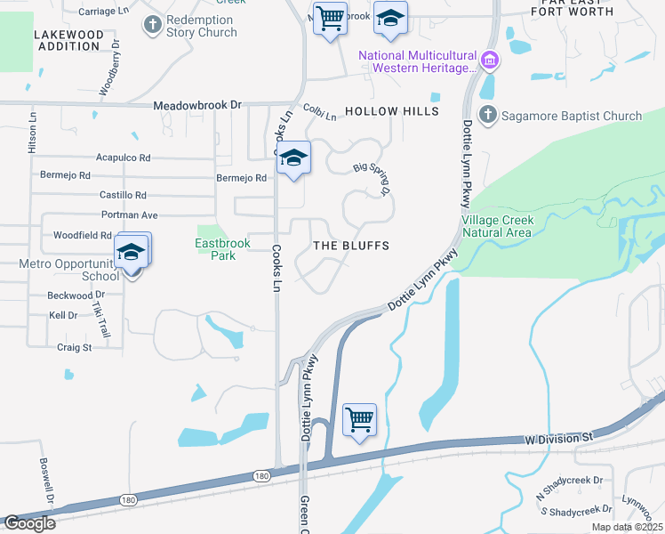 map of restaurants, bars, coffee shops, grocery stores, and more near 2804 Gardendale Drive in Fort Worth