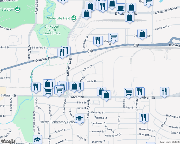 map of restaurants, bars, coffee shops, grocery stores, and more near 309 Parkview Drive in Arlington