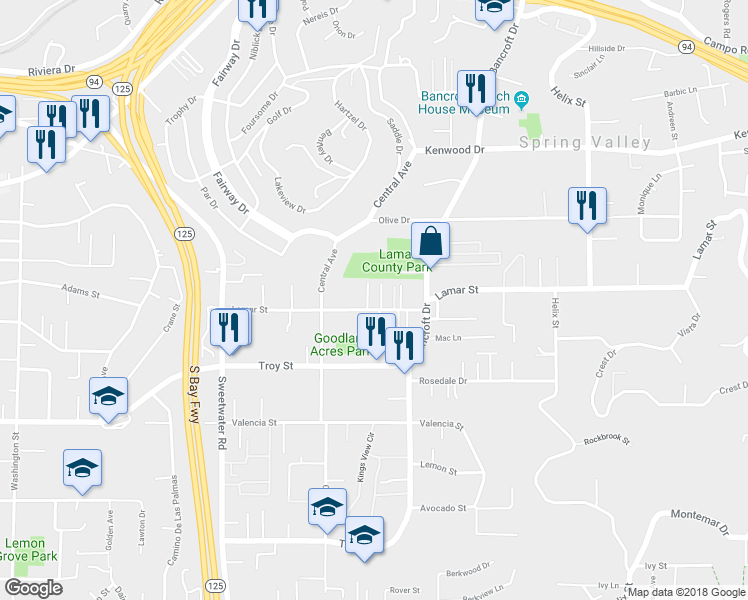 map of restaurants, bars, coffee shops, grocery stores, and more near 8908 Lamar Street in Spring Valley