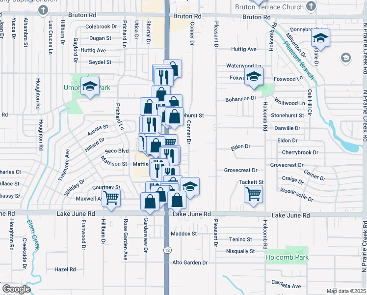 map of restaurants, bars, coffee shops, grocery stores, and more near 1535 Conner Drive in Dallas