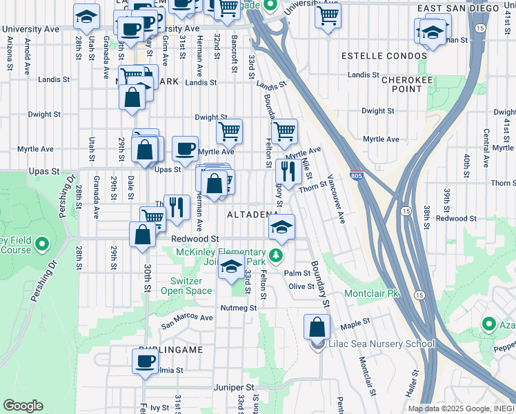 map of restaurants, bars, coffee shops, grocery stores, and more near in San Diego