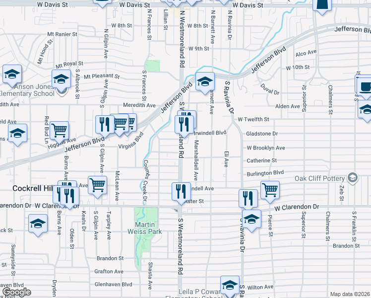 map of restaurants, bars, coffee shops, grocery stores, and more near 3311 Brooklyndell Avenue in Dallas