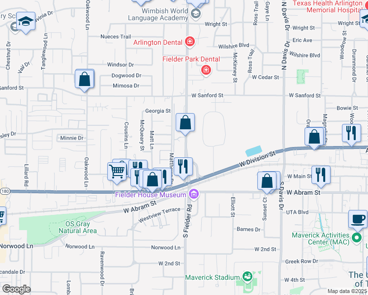 map of restaurants, bars, coffee shops, grocery stores, and more near 9 Matthews Drive in Arlington