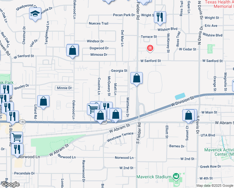 map of restaurants, bars, coffee shops, grocery stores, and more near 1714 Patricia Street in Arlington