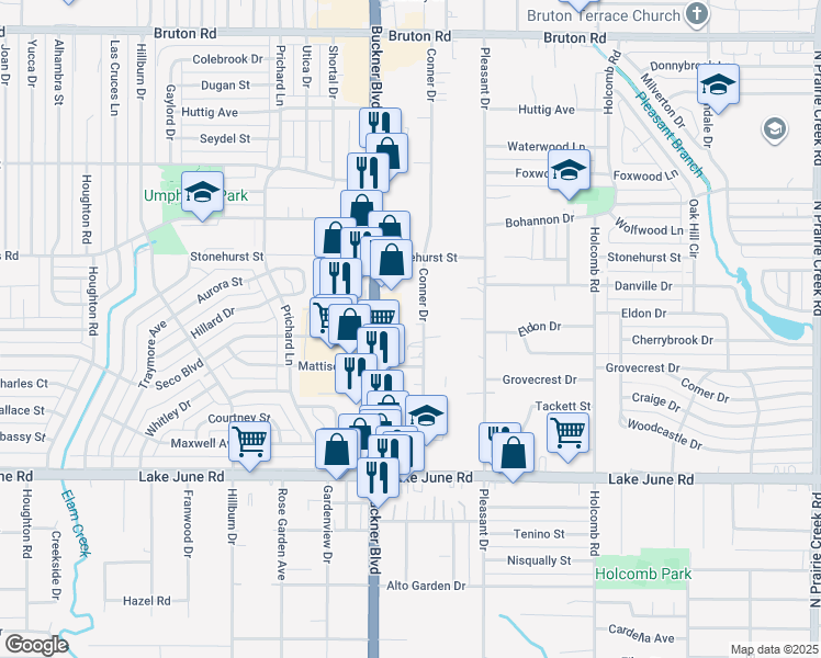 map of restaurants, bars, coffee shops, grocery stores, and more near 1535 Conner Drive in Dallas