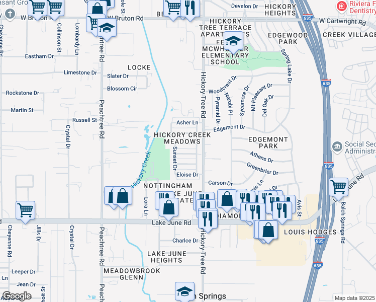 map of restaurants, bars, coffee shops, grocery stores, and more near 11811 Avery Lane in Balch Springs