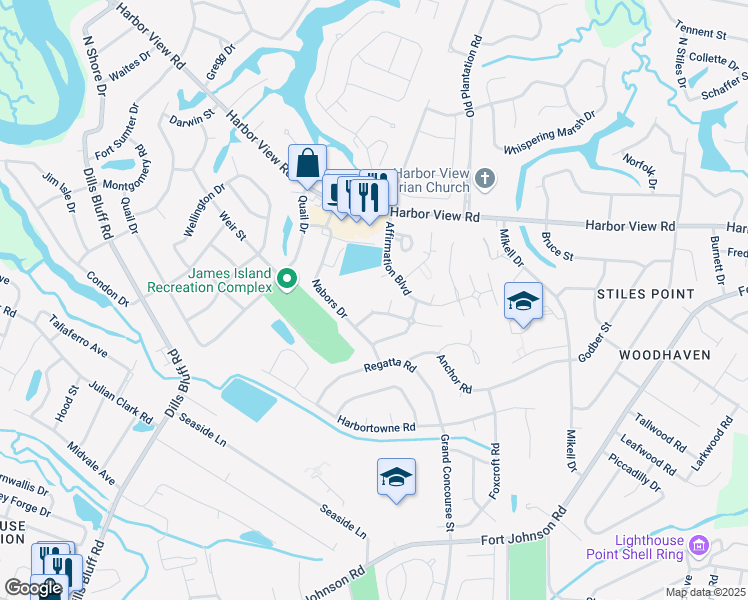 map of restaurants, bars, coffee shops, grocery stores, and more near 546 Cecilia Cove Drive in Charleston