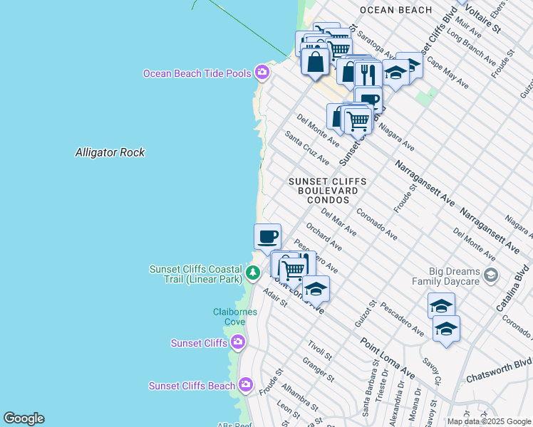 map of restaurants, bars, coffee shops, grocery stores, and more near 4878 Pescadero Avenue in San Diego