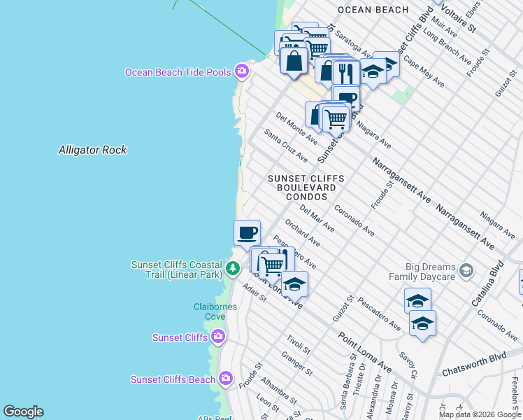 map of restaurants, bars, coffee shops, grocery stores, and more near 4825 Orchard Avenue in San Diego
