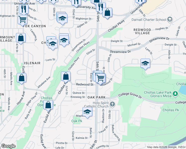 map of restaurants, bars, coffee shops, grocery stores, and more near 3212 Easy Street in San Diego
