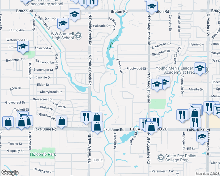 map of restaurants, bars, coffee shops, grocery stores, and more near 1451 Glencliff Drive in Dallas