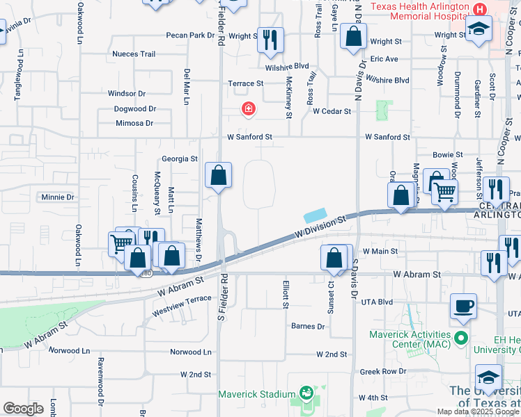 map of restaurants, bars, coffee shops, grocery stores, and more near Masonic Home in Arlington