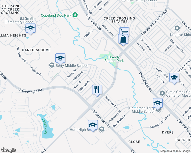 map of restaurants, bars, coffee shops, grocery stores, and more near 2434 Whitetail Drive in Mesquite