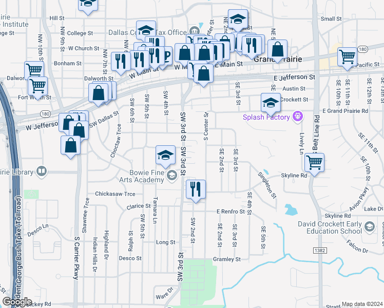 map of restaurants, bars, coffee shops, grocery stores, and more near 208 Christina Place in Grand Prairie