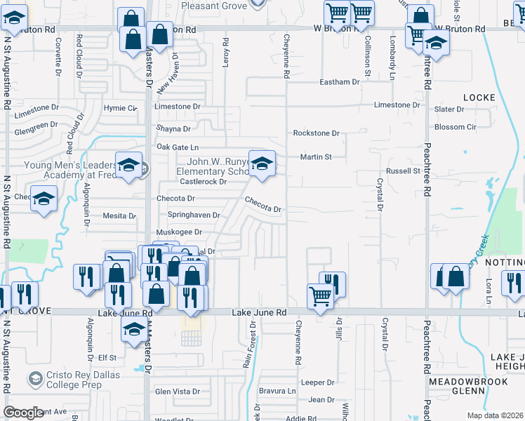 map of restaurants, bars, coffee shops, grocery stores, and more near 1548 Fox Run Drive in Dallas