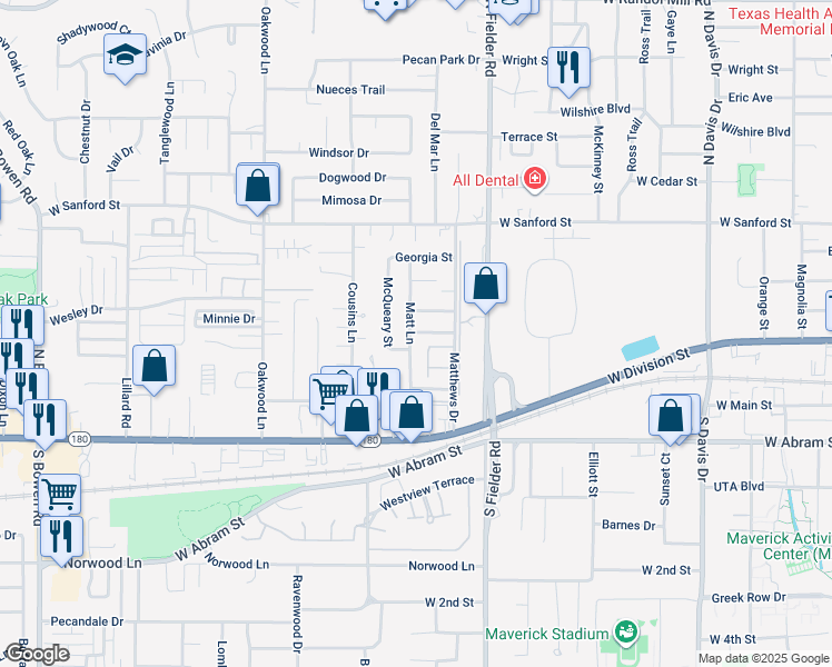 map of restaurants, bars, coffee shops, grocery stores, and more near 1714 Patricia Street in Arlington