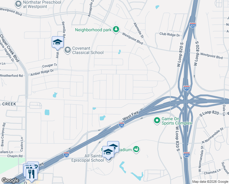 map of restaurants, bars, coffee shops, grocery stores, and more near 2316 Chesnee Road in Fort Worth