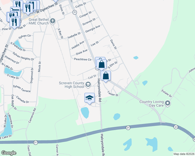 map of restaurants, bars, coffee shops, grocery stores, and more near 104 Halcyondale Road in Sylvania